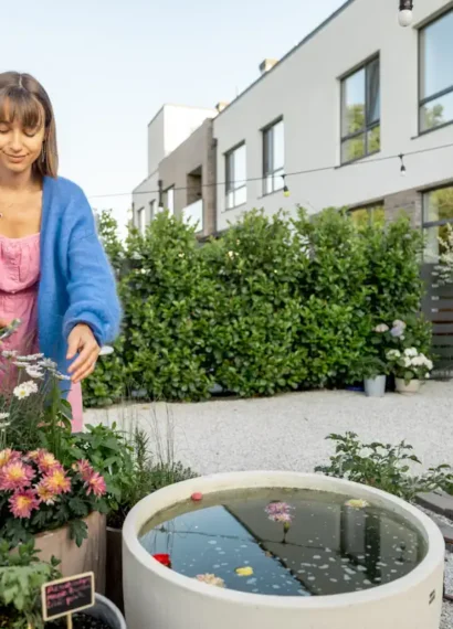 Une femme qui aménage son jardin