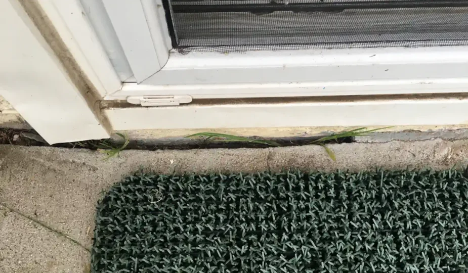 Une fissure entre la porte et la terrasse d'une maison