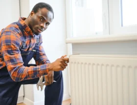 Un homme qui regarde un radiateur mural