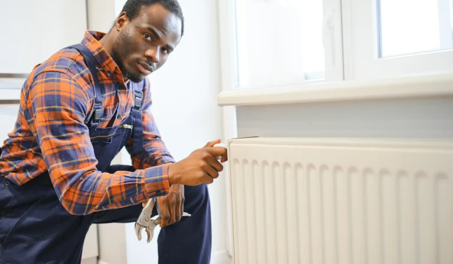 Un homme qui regarde un radiateur mural