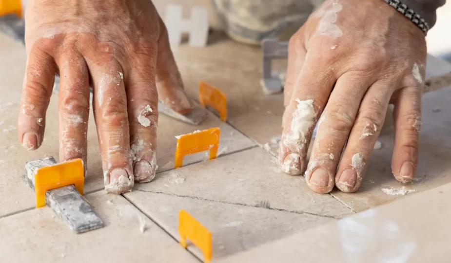 Un homme qui installe des carrelages