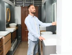 Un homme qui choisit des meubles de salle de bain