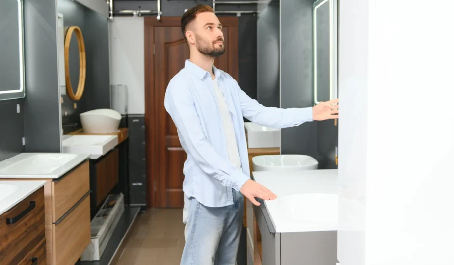 Un homme qui choisit des meubles de salle de bain