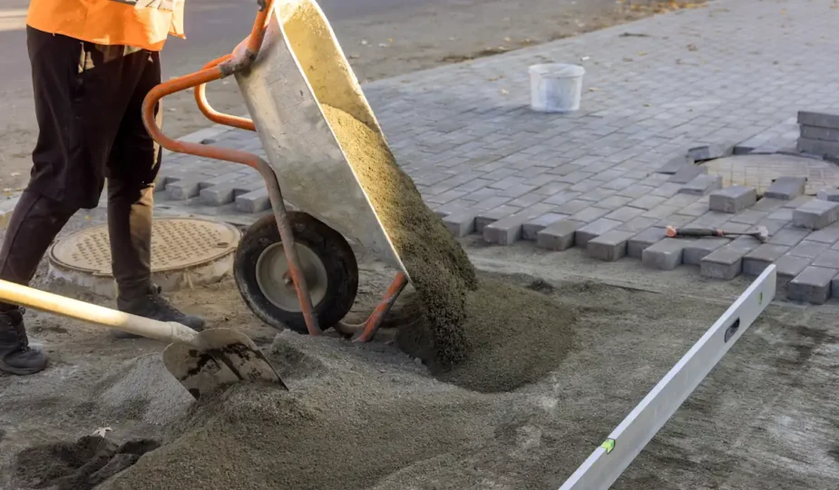 Une personne qui pose un pavé