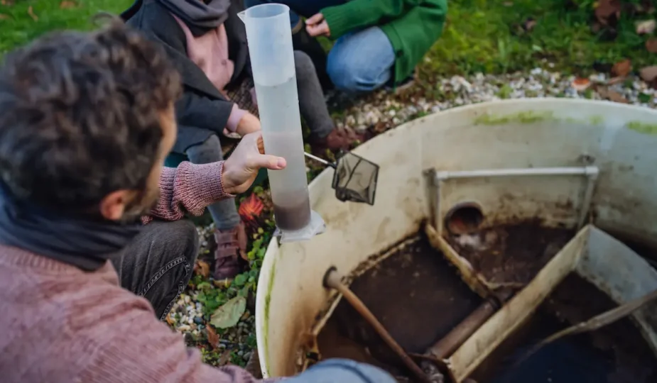 Des personnes qui construisent un filtre à sable pour puits