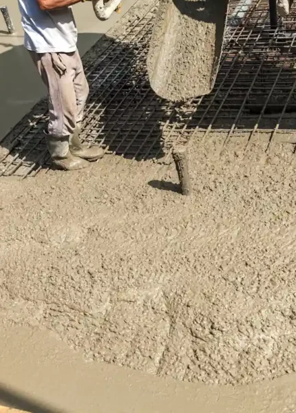 Une personne qui crée une dalle de béton pour son garage