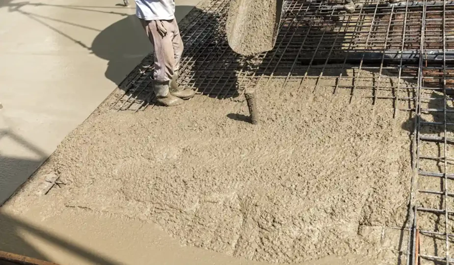 Une personne qui crée une dalle de béton pour son garage