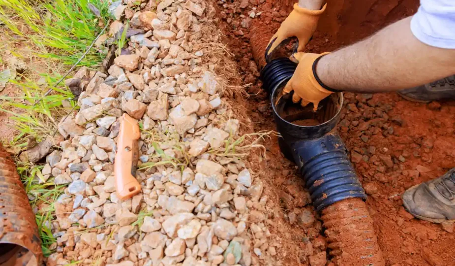 Une personne qui installe un Installer un système de drainage terrain argileux