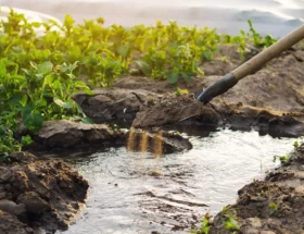 Une personne qui se débarrasse de l'eau dans vide sanitaire terrain argileux